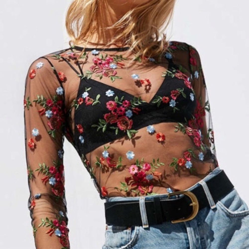 Urban outfitters flower mesh top